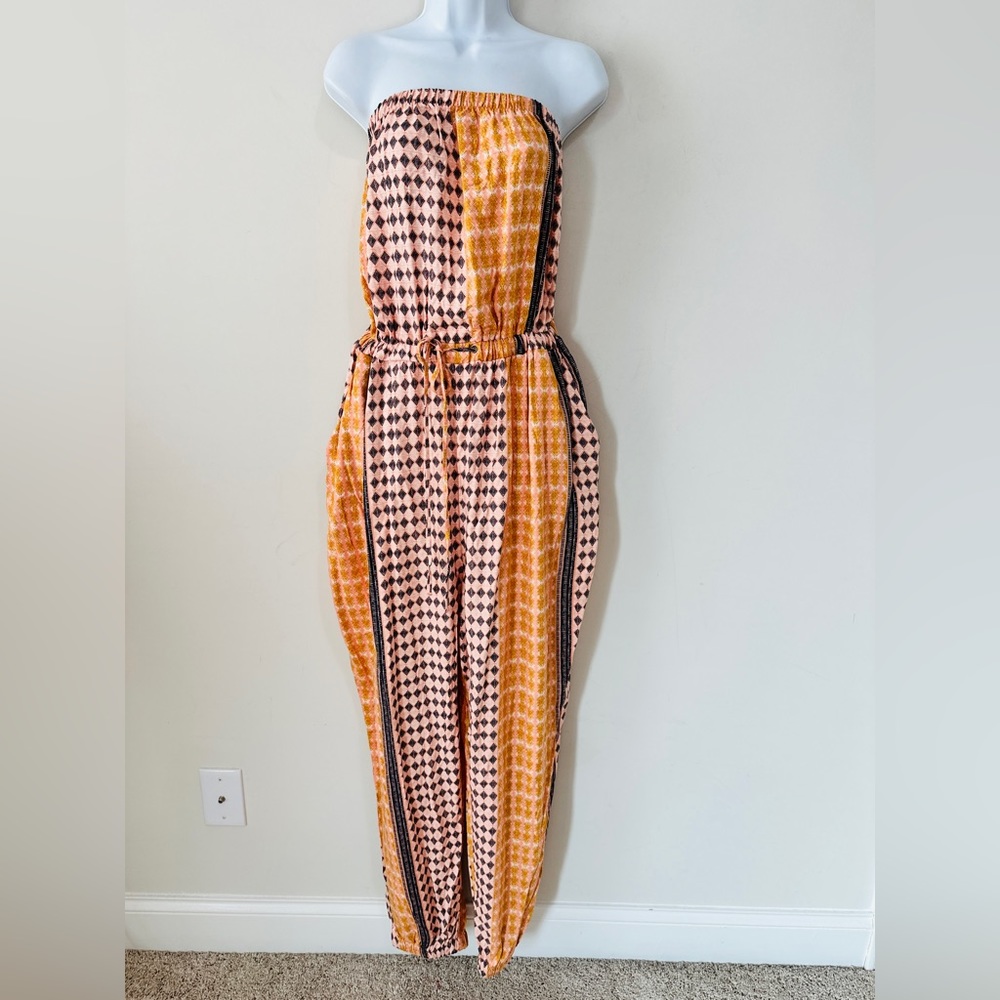 NWT Multicolor & Multiprint Tube Top Jumpsuit With Pockets Size 3X